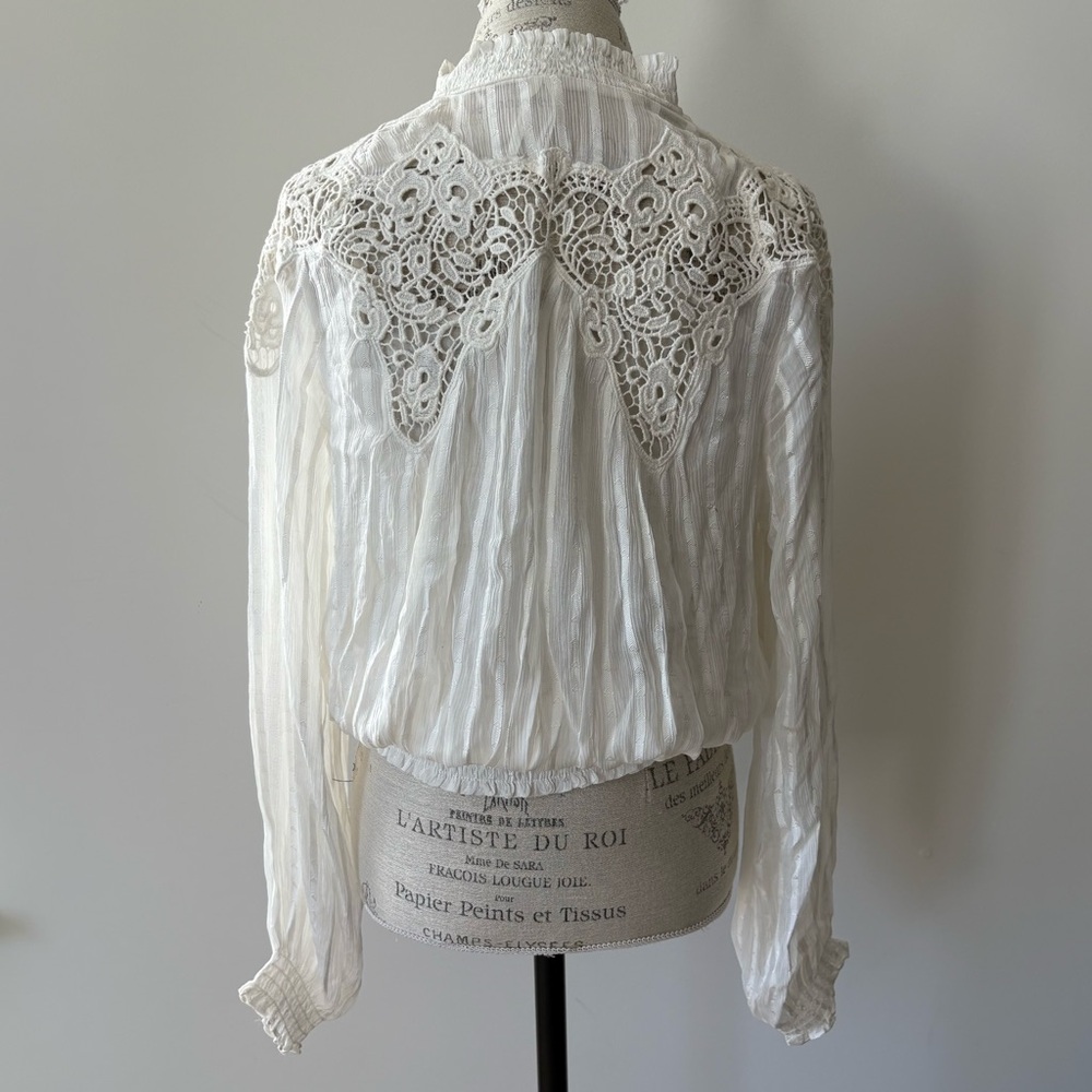 Anthropologie Moira Peasant Smocked V-Neck Lace Blouse - Picture 3 of 10